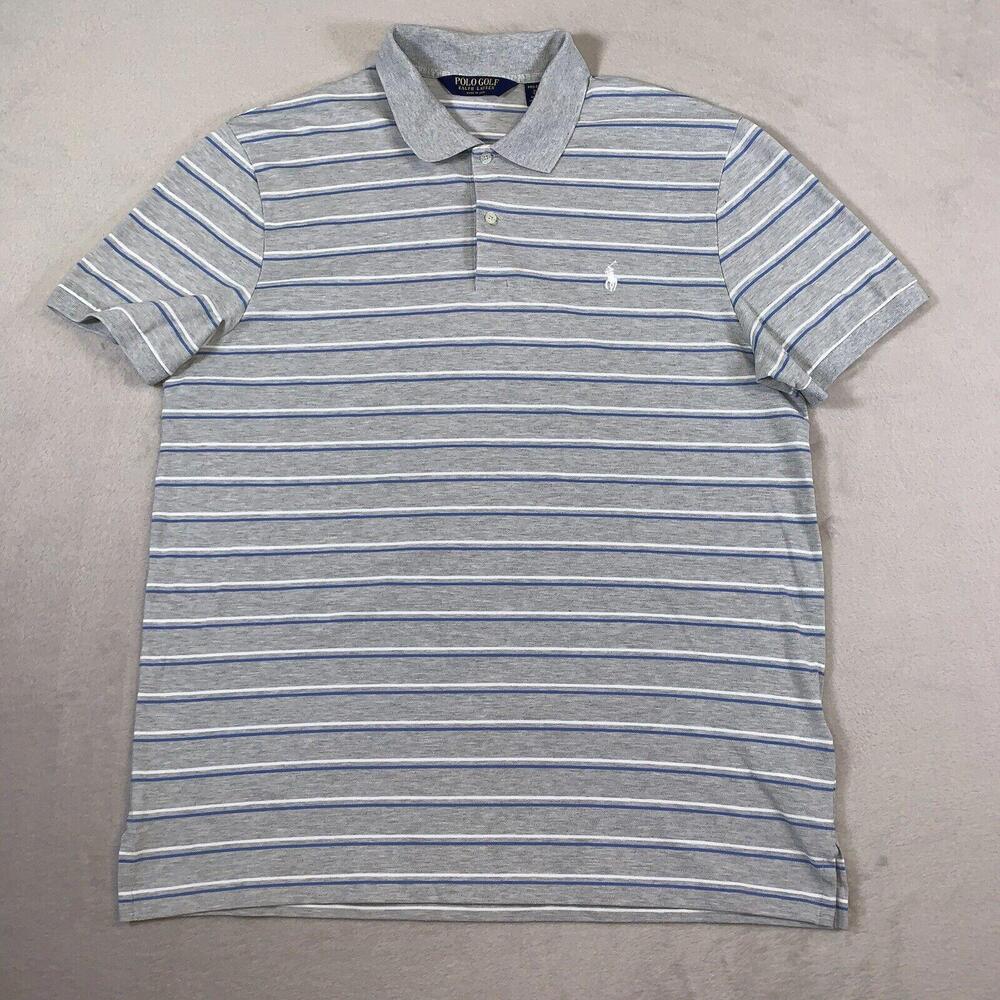 Ralph‎ Lauren Polo Golf Shirt Mens XL Gray Pro Fit Wicking Striped Short Sleeve